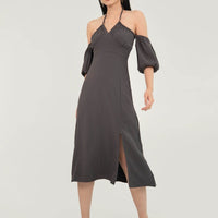 Ease Of Eden Midi Slit Dress In Graphite #6stylexclusive