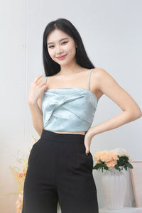 Midsummer Satin Twist Front Top in Pale Teal #MadeByKEI
