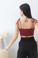Brandy Satin Knot Front Top in Wine Red #MadeByKEI
