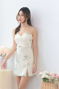 Rosé Floral Embroidery Mini Dress in Crème in XS (DEFECT#26)