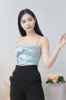 Midsummer Satin Twist Front Top in Pale Teal #MadeByKEI
