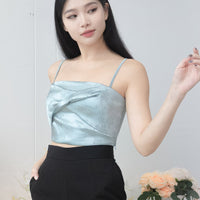 Midsummer Satin Twist Front Top in Pale Teal #MadeByKEI