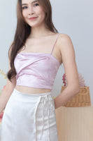 Midsummer Satin Twist Front Top in Rose Pink in S (DEFECT#31)
