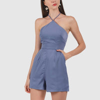 Herms Halter Romper In French Blue #6stylexclusive