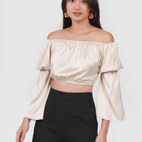 Jermia Layer Bell Sleeves Satin Top In Light Gold #6stylexclusive