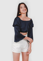 Jermia Layer Bell Sleeves Satin Top In Navy #6stylexclusive

