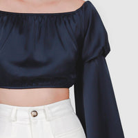 Jermia Layer Bell Sleeves Satin Top In Navy #6stylexclusive