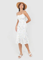 Jovia Floral Midi Tie String Dress In White #6stylexclusive
