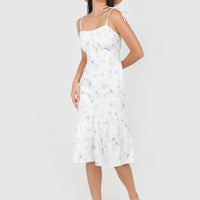 Jovia Floral Midi Tie String Dress In White #6stylexclusive