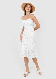 Jovia Floral Midi Tie String Dress In White #6stylexclusive