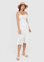 Jovia Floral Midi Tie String Dress In White #6stylexclusive
