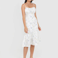 Jovia Floral Midi Tie String Dress In White #6stylexclusive