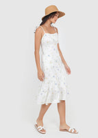 Jovia Floral Midi Tie String Dress In White #6stylexclusive
