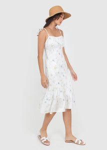 Jovia Floral Midi Tie String Dress In White #6stylexclusive