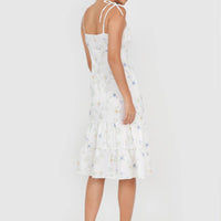 Jovia Floral Midi Tie String Dress In White #6stylexclusive