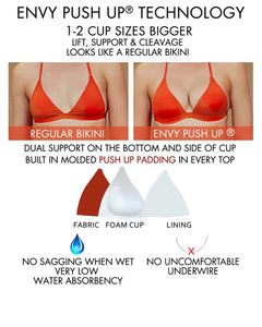 ENVY PUSH UP® Hot Coral String Bikini Top with Classic String Bikini Bottom