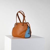 Vecto Gusset Bag in Tan with Azure Gusset