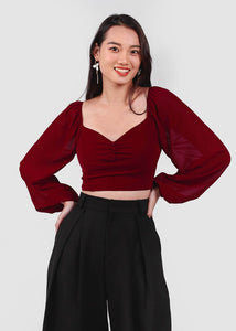 Sorlla Bubble Sleeve Top In Wine Red #6stylexclusive