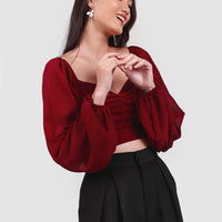 Sorlla Bubble Sleeve Top In Wine Red #6stylexclusive