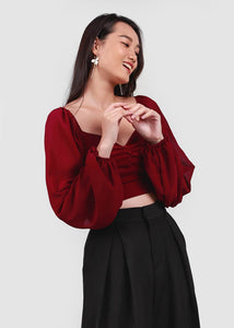 Sorlla Bubble Sleeve Top In Wine Red #6stylexclusive