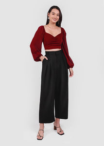 Sorlla Bubble Sleeve Top In Wine Red #6stylexclusive