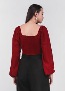 Sorlla Bubble Sleeve Top In Wine Red #6stylexclusive