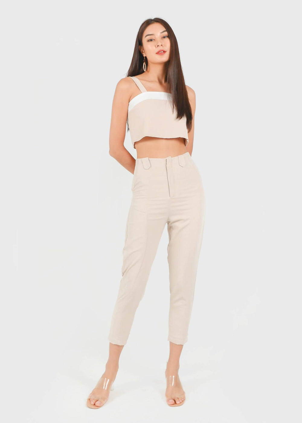 Shelia Buckle Tapered Panel Pants in Sand #6stylexclusive