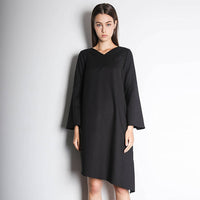 Qarina Asymmetric Slit Sleeves Dress in Black
