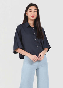 Valene Collar Shirt Blouse in Navy #6stylexclusive