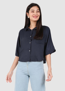 Valene Collar Shirt Blouse in Navy #6stylexclusive