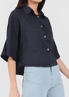 Valene Collar Shirt Blouse in Navy #6stylexclusive
