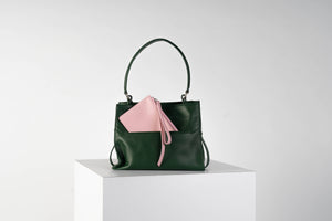 CELO Bag in Emerald Green and Coral Pouch