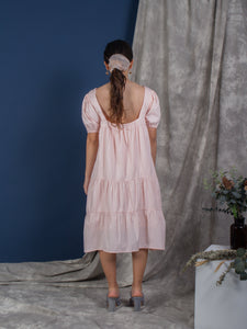 women cotton puffed sleeve tiered volume dress pink | whispers & anarchy
