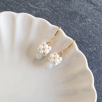 Dainty Burmese Jadeite and handweaved white freshwater pearls dangle drop
