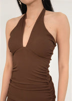 Allure Padded Halter Dress In Brown #6stylexclusive
