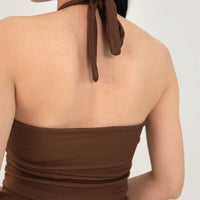 Allure Padded Halter Dress In Brown #6stylexclusive
