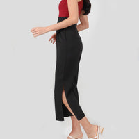 Athena Toga Colorblock Jumpsuit In Maroon X Black #6stylexclusive