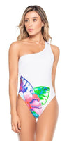 Watercolors One shoulder Macramé Swimsuit with Tummy Control
