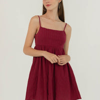 Clover Eyelet Babydoll Romper Dress In Berry Red #6stylexclusive
