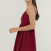 Clover Eyelet Babydoll Romper Dress In Berry Red #6stylexclusive