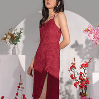 CNY'22 Oriental Halter Slit Dress In Wine Red #6stylexclusive