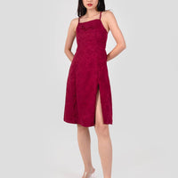 CNY'22 Oriental Halter Slit Dress In Wine Red #6stylexclusive