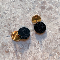 double drop natural stone earrings - black marble - Whispers & Anarchy