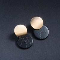 double drop natural stone earrings - black marble - Whispers & Anarchy