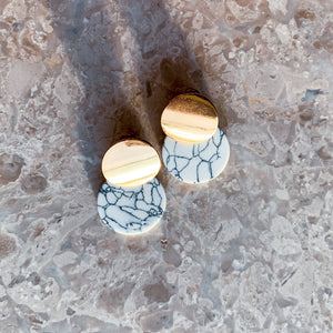 double drop natural stone earrings - white marble - Whispers & Anarchy