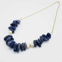 Sodalite and freshwater pearls chunky necklace
