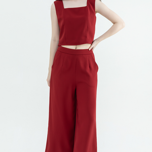 [Co-Ord] Maroon Square Neck Crop Top