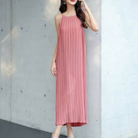 Halter Pleated Sleeveless Maxi Dress_pink_1
