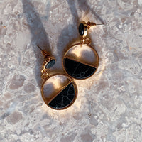 half moon natural stone earrings - black marble - Whispers & Anarchy
