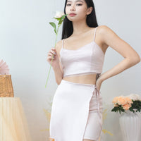 Cloud 9 Satin Mesh Ruched Top in Dusty Pink #MadeByKEI